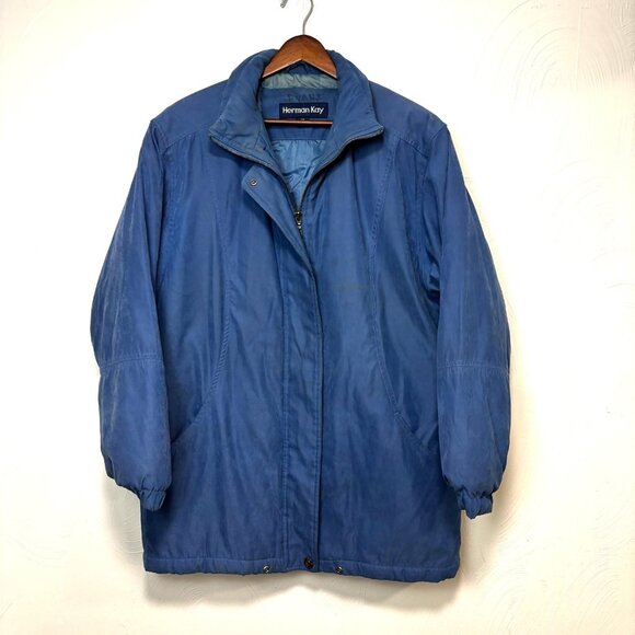 Vintage Herman Kay Coat Mid-Length Blue Long Sleeve Womens Full Zip 90s Size S - Picture 1 of 7